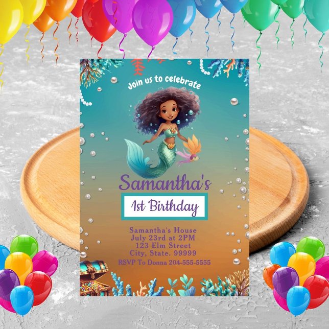Invitación a cumpleaños de sirena africana para ni (Subido por el creador)
