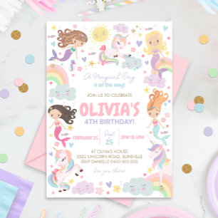 Invitación a cumpleaños de sirena con unicornio ar