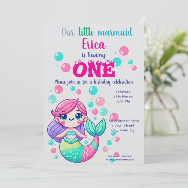 Invitación a cumpleaños de sirena de Personalizado (Anverso de pie)
