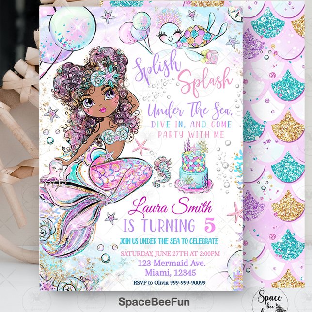 Invitación a cumpleaños de sirvienta de unicornio (mermaid invitation birthday,Splish Splash Under The Sea, mermaid and unicorn,birthday invitation,mer)