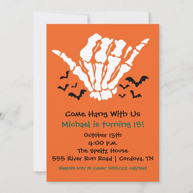 Invitación a cumpleaños de Skeleton (Anverso)