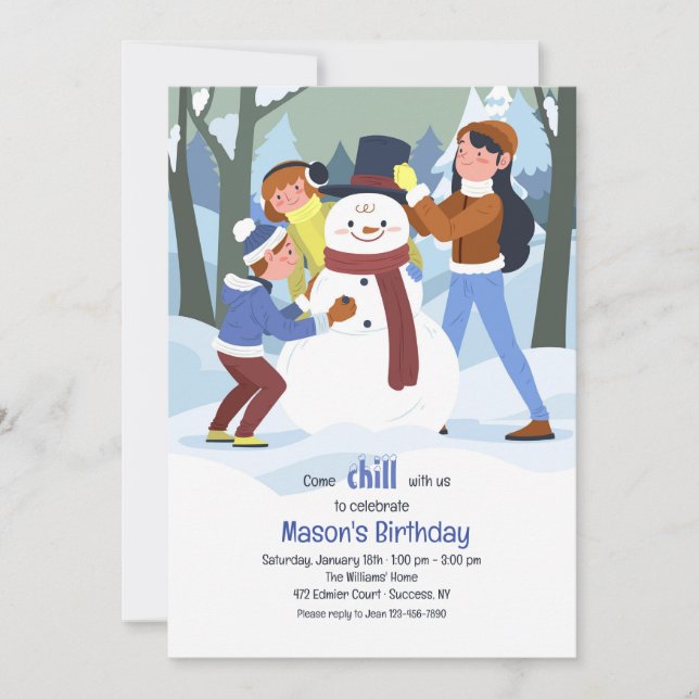 Invitación a cumpleaños de Snowman (Anverso)