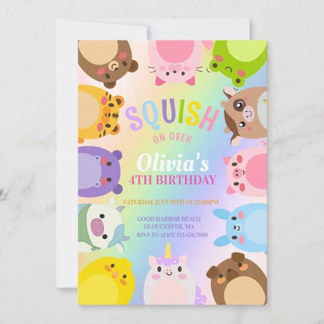 Invitación a cumpleaños de Squishmallow (Anverso)