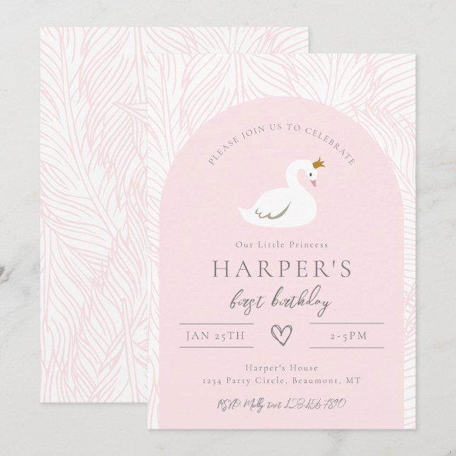 Invitación a cumpleaños de Swan | Invitaciones a S (Anverso / Reverso)