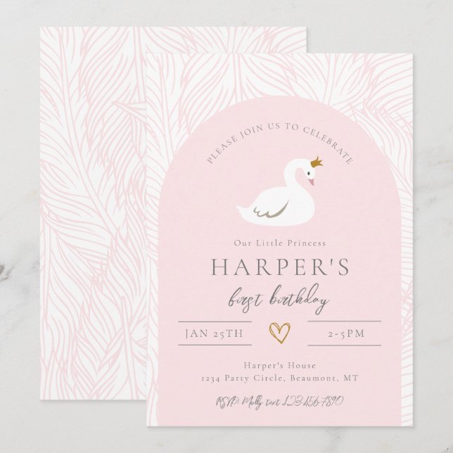 Invitación a cumpleaños de Swan | Invitaciones a S (Anverso / Reverso)