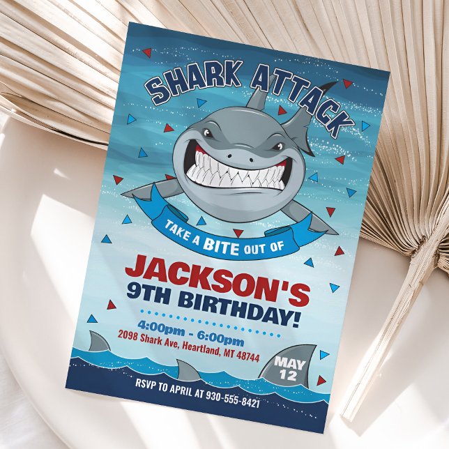 Invitación a cumpleaños de tiburón, Fiesta de niño (Shark Birthday Invitation)