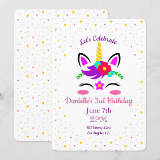 Invitación a cumpleaños de Unicornio de color lind