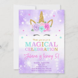 Invitación a cumpleaños de Unicornio morado