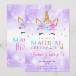 Invitación a cumpleaños de Unicornio morado