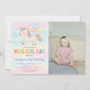 Invitación a cumpleaños de Unicornio Purpurina arc