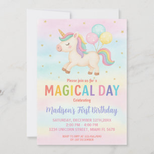 Invitación a cumpleaños de Unicornio Purpurina arc