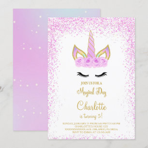 Invitación a cumpleaños de Unicornio, Purpurina pú