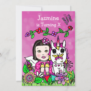 Invitación a cumpleaños de unicornio y hadas de ha