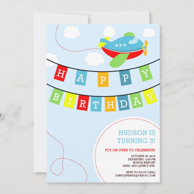 Invitación a cumpleaños del avión (Anverso)