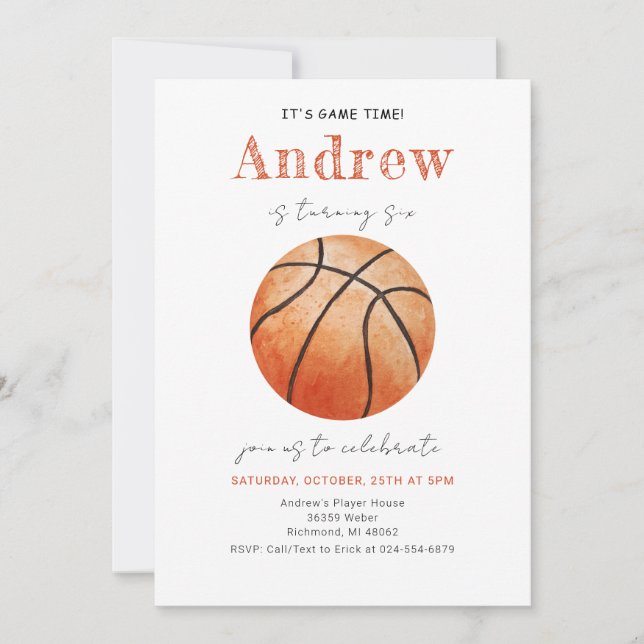 Invitación a cumpleaños del baloncesto personal co (Anverso)