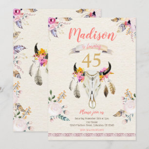 Invitación a cumpleaños del Boho Tribal Floral Sku