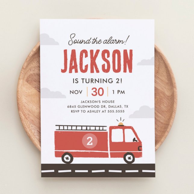 Invitación a cumpleaños del bombero de un camión d (Subido por el creador)