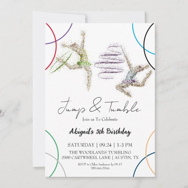 Invitación a cumpleaños del Chica de Salto Tumble  (Anverso)