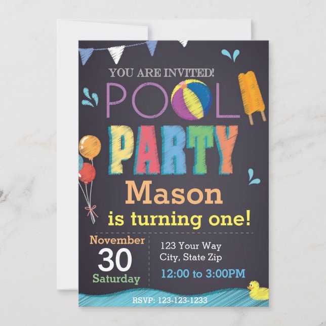 Invitación a cumpleaños del Fiesta de billar Chalk (Anverso)