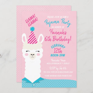 Invitación a cumpleaños del Fiesta Llama Pajama