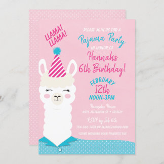Invitación a cumpleaños del Fiesta Llama Pajama