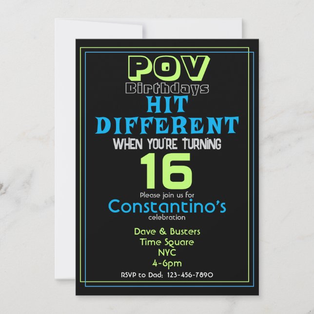 Invitación a cumpleaños diferente (Anverso)