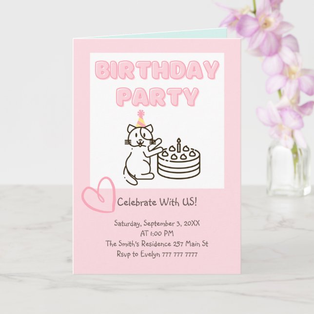 Invitación a cumpleaños divertida y corta de Cat&C (Orquídea)