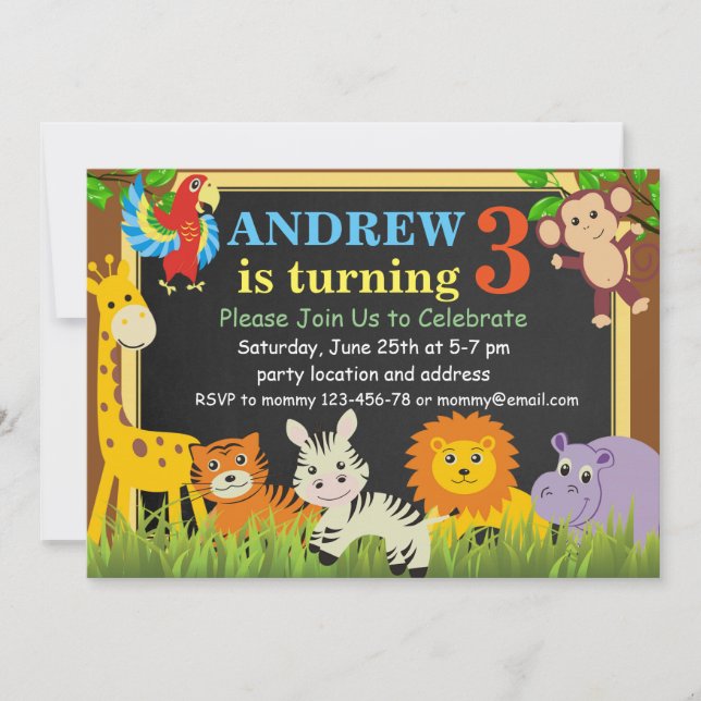 Invitación a cumpleaños en la jungla, invitación a (Anverso)