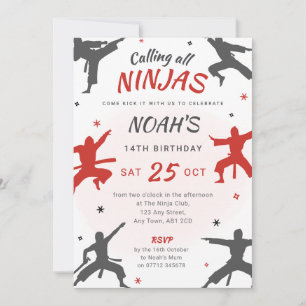 Invitación a cumpleaños - Fiesta Ninja/Karate