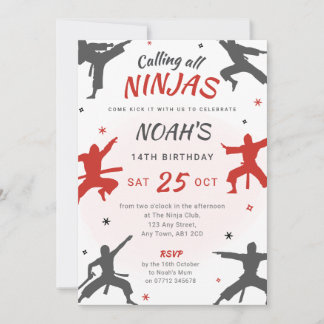 Invitación a cumpleaños - Fiesta Ninja/Karate