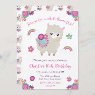 Invitación a cumpleaños floral de Cute Llama