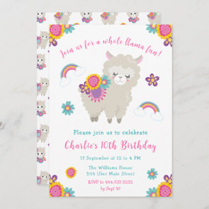 Invitación a cumpleaños floral de Cute Llama
