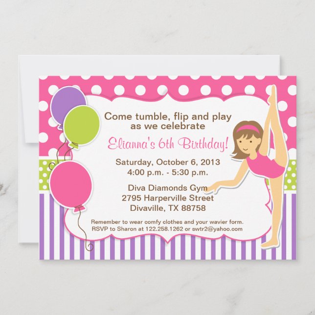 Invitación a cumpleaños gimnástica (Anverso)