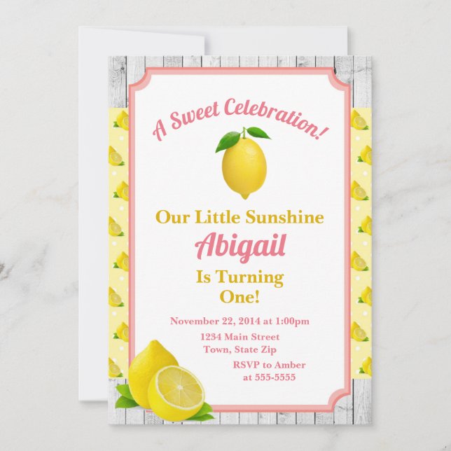 Invitación a cumpleaños limón Lemonade Primer cump (Anverso)