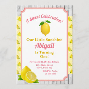 Invitación a cumpleaños limón Lemonade Primer cump