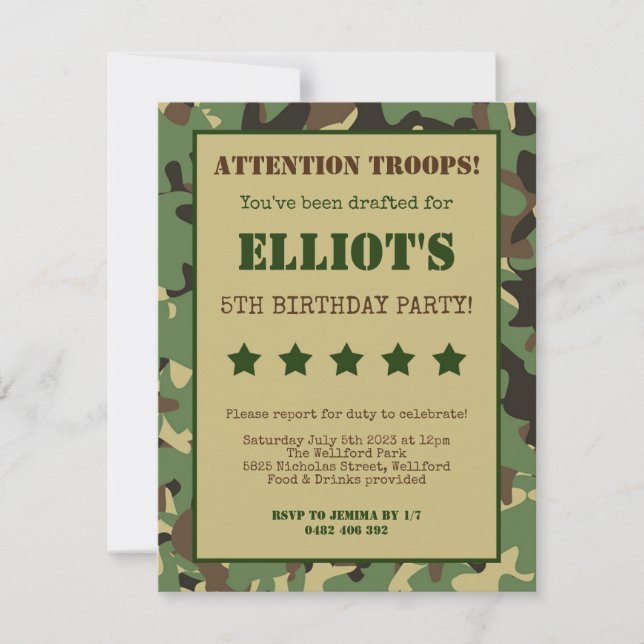 Invitación a cumpleaños militar de soldado del ejé (Anverso)