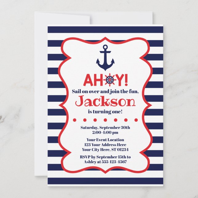 Invitación a cumpleaños náutico de Marina y Niño R (Anverso)