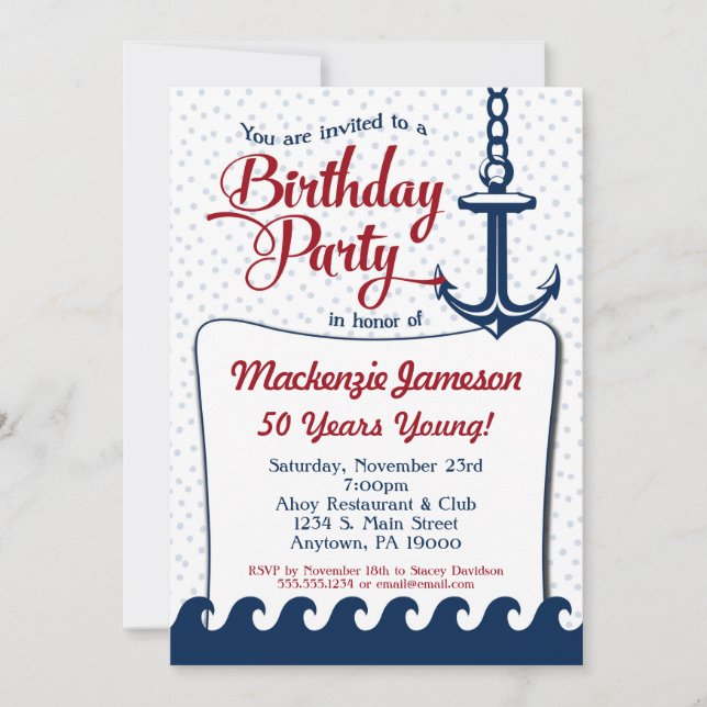 Invitación a cumpleaños náuticos Hombres adultos D (Anverso)