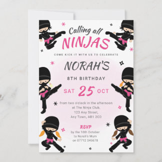 Invitación a cumpleaños Ninja rosada - Fiesta de k