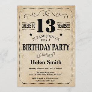 Invitación a cumpleaños número 13 Retro de cosecha