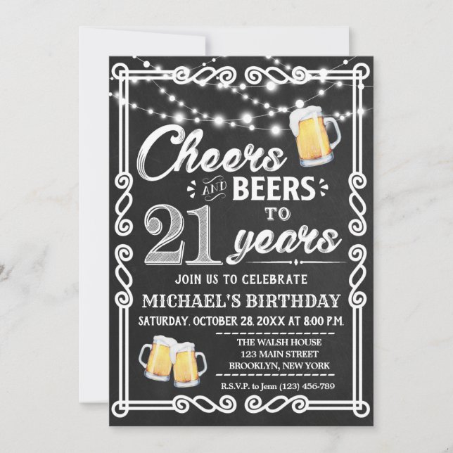 Invitación a cumpleaños número 21| Saludos y cerve (Anverso)