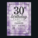 Invitación a cumpleaños número 30 Purpurina morado<br><div class="desc">Invitación de cumpleaños 30 con luz de cadena púrpura con fondo morado Purpurina. Cumpleaños Púrpura. Cumpleaños de adultos. Invitar el cumpleaños de hombres o mujeres. 13. 15. 16. 18. 20. 21. 30. 40. 50. 60. 70. 80. 90. 100. Cualquier edad. Para más personalización, haga clic en el botón "Personalizar" y...</div>