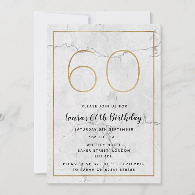Invitación a cumpleaños número 60 de White & Gold  (Anverso)