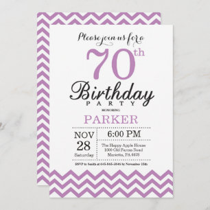 Invitación a cumpleaños número 70 Chevron morado