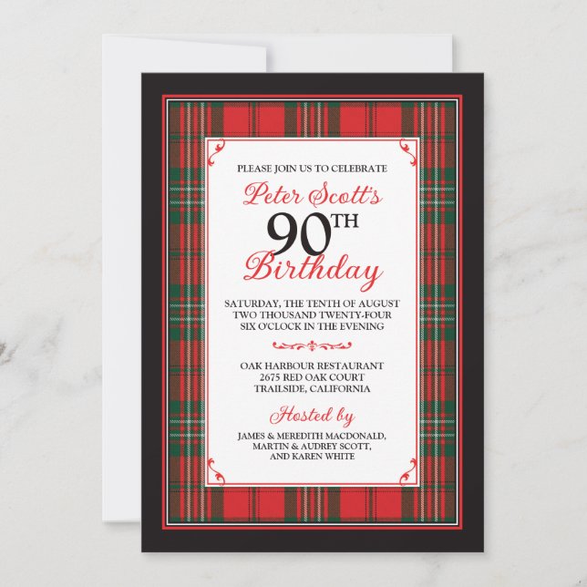 Invitación a cumpleaños número 90 de Scott Tartan (Anverso)