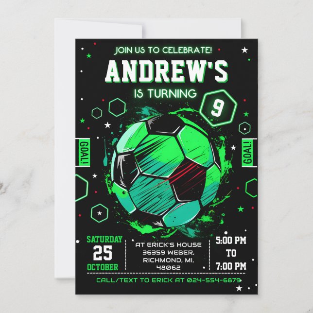 Invitación a cumpleaños personal de fútbol (Anverso)