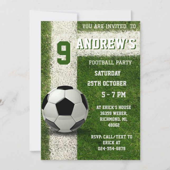 Invitación a cumpleaños personal de fútbol (Anverso)