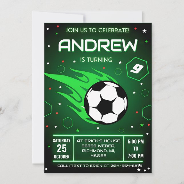 Invitación a cumpleaños personal de fútbol (Anverso)