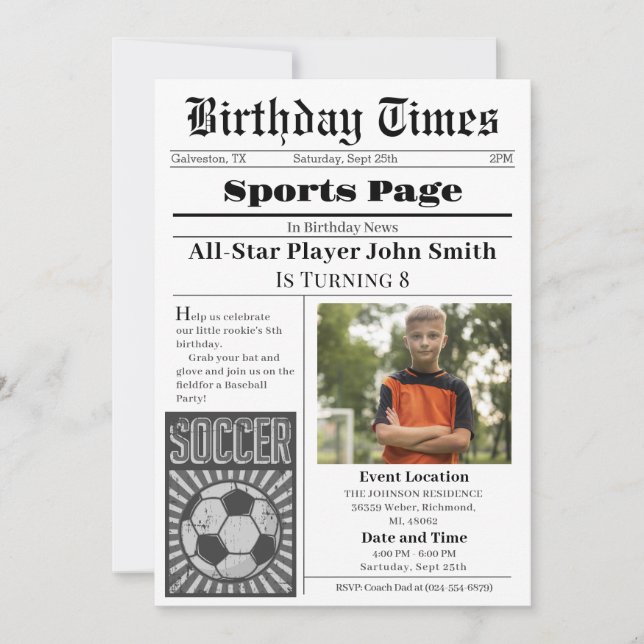 Invitación a cumpleaños personal de fútbol con fot (Anverso)