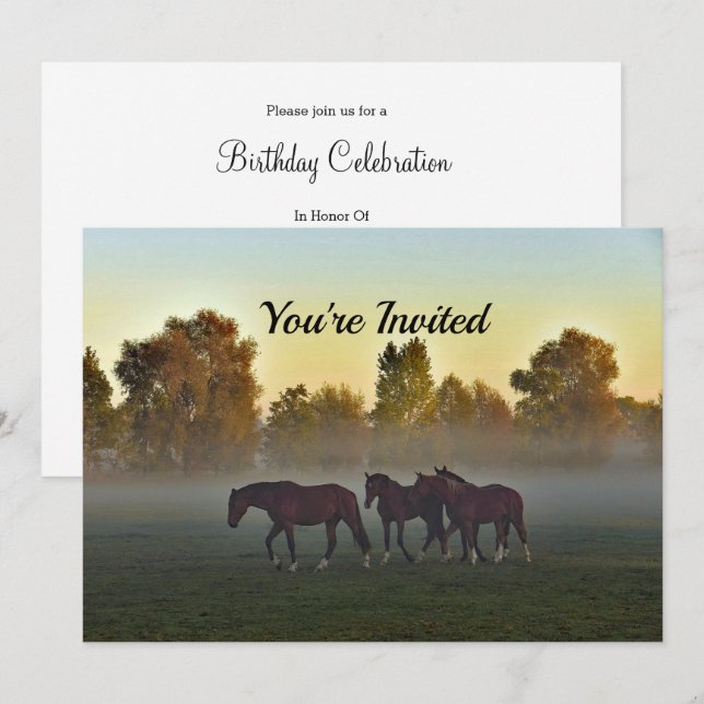Invitación a cumpleaños por niebla de caballos (Anverso / Reverso)